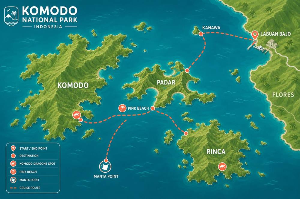 Mapa ilustrado del Parque Nacional de Komodo